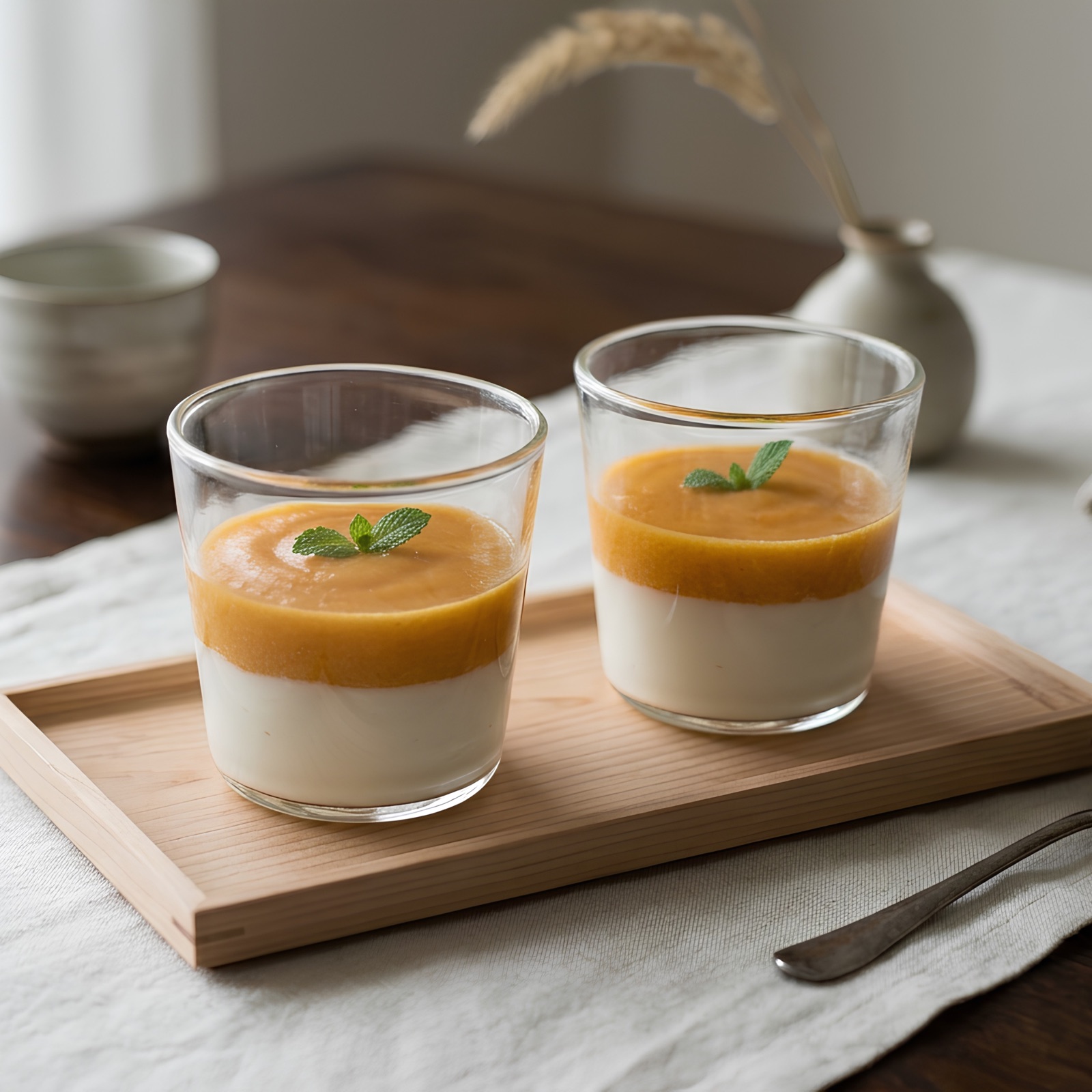 Sugar-free apricot parfait layered over vanilla soy yoghurt